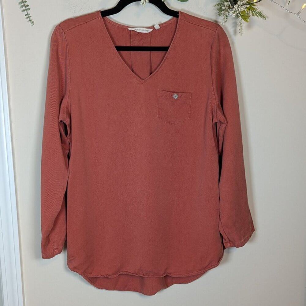 Soft Surroundings Rust Orange Roll Tab Long Sleeve Boho Blouse Top